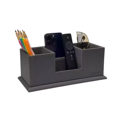 UnionBasic Desk Organizer, Desktop Caddy Leather Multi-compartment Pen Holder Office Stationer Organizer, Gray